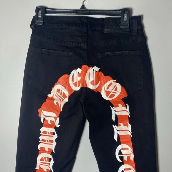 BooHoo Man Skinny Stretch Jeans Men’s 28x30 Black Spellout World Wide Collection - Picture 4 of 16